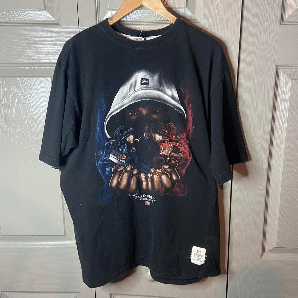 Vintage Ecko Unltd Graphic T Shirt Mens 2XL Black Y2K Urban Streetwear Skater